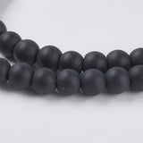 Synthetic Black Stone Beads Strands, Round, Frosted, Black, 4mm, Hole: 1mm, about 93pcs/strand, 14.5~15 inch, 10Strand/Set