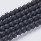 Synthetic Black Stone Beads Strands, Round, Frosted, Black, 4mm, Hole: 1mm, about 93pcs/strand, 14.5~15 inch, 10Strand/Set