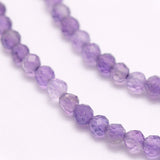 Natural Amethyst Beads Strands, Round, Grade A, Faceted, 3mm, Hole: 0.5mm, about 120~151pcs/strand, 15.3 inch(39cm), 2Strand/Set