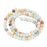 Natural Flower Amazonite Beads Strands, Frosted, Round, 4mm, Hole: 0.8mm, about 90pcs/strand, 14.96''(38cm), 5Strand/Set