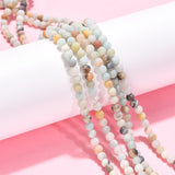 Natural Flower Amazonite Beads Strands, Frosted, Round, 4mm, Hole: 0.8mm, about 90pcs/strand, 14.96''(38cm), 5Strand/Set