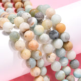 Natural Flower Amazonite Beads Strands, Frosted, Round, 8mm, Hole: 1mm, about 45~48pcs/strand, 15 inch, 5Strand/Set