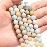 Natural Flower Amazonite Beads Strands, Frosted, Round, 8mm, Hole: 1mm, about 45~48pcs/strand, 15 inch, 5Strand/Set