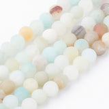 Natural Flower Amazonite Bead Strands, Round, Frosted, 4~4.5mm, Hole: 1.5mm, about 85~90pcs/strand, 14.9 inch(38cm)