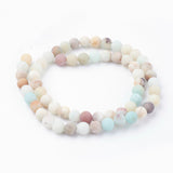 Natural Flower Amazonite Bead Strands, Round, Frosted, 6~6.5mm, Hole: 1.2mm, about 60pcs/strand, 14.9 inch(38cm)