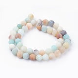 Natural Flower Amazonite Bead Strands, Round, Frosted, 8~8.5mm, Hole: 1mm, about 45~47pcs/strand, 14.9 inch(38cm)