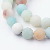 Natural Flower Amazonite Bead Strands, Round, Frosted, 8~8.5mm, Hole: 1mm, about 45~47pcs/strand, 14.9 inch(38cm)