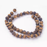 Natural Yellow Tiger Eye Bead Strands, Round, Grade AB+, Frosted, 8~8.5mm, Hole: 1mm, about 45~47pcs/strand, 14.9 inch(38cm)