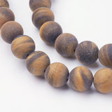 Natural Yellow Tiger Eye Bead Strands, Round, Grade AB+, Frosted, 8~8.5mm, Hole: 1mm, about 45~47pcs/strand, 14.9 inch(38cm)