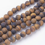 Natural Yellow Tiger Eye Bead Strands, Round, Grade AB+, Frosted, 8~8.5mm, Hole: 1mm, about 45~47pcs/strand, 14.9 inch(38cm)