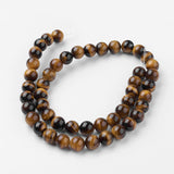 Natural Yellow Tiger Eye Bead Strands, Round, Grade A, 8~8.5mm, Hole: 1mm, about 45~47pcs/strand, 14.9 inch(38cm)