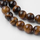 Natural Yellow Tiger Eye Bead Strands, Round, Grade A, 8~8.5mm, Hole: 1mm, about 45~47pcs/strand, 14.9 inch(38cm)