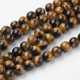 Natural Yellow Tiger Eye Bead Strands, Round, Grade A, 8~8.5mm, Hole: 1mm, about 45~47pcs/strand, 14.9 inch(38cm)