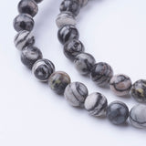 Natural Netstone Round Beads Strands, Black Silk Stone, 6~6.5mm, Hole: 1mm, about 60pcs/strand, 14.9 inch(38cm)