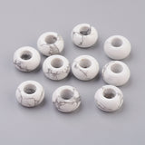 Natural Howlite European Beads, Large Hole Beads, Rondelle, 14x7~8mm, Hole: 6mm, 30pc/Set