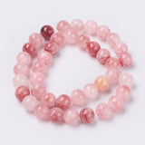 Natural Colorful Green Jade Beads Strands, Dyed, Round, Misty Rose, 6mm, Hole: 0.8mm, about 63pcs/strand, 14.5 inch(37cm), 5Strand/Set