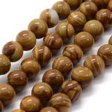 Natural Wood Lace Stone Beads Strands, Round, 6mm, Hole: 0.8mm, about 62pcs/strand, 14.9 inch(38cm), 5Strand/Set