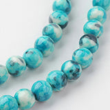 Natural Ocean White Jade Bead Strands, Round, Dyed, Dark Turquoise, 6mm, Hole: 1mm, about 73pcs/strand, 15.9 inch(405mm)