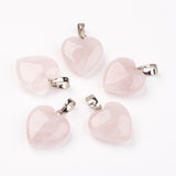 Natural Rose Quartz Pendants, Heart, with Brass Findings, Platinum, 22~23x20~20.5x6~7.5mm, Hole: 5x8mm, 30pc/Set