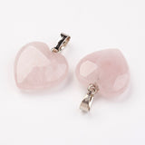 Natural Rose Quartz Pendants, Heart, with Brass Findings, Platinum, 22~23x20~20.5x6~7.5mm, Hole: 5x8mm, 30pc/Set