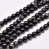 Natural Black Agate Bead Strands, Dyed & Heated, Round, Grade A, Black, 6mm, Hole: 1mm, about 63pcs/strand, 14.7 inch(375mm), 3Strands/Set