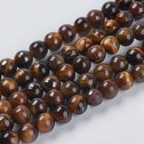 Natural Tiger Eye Beads Strands, Grade AB, Round, 6mm, Hole: 0.8mm, 10Strand/Set