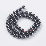 Non-Magnetic Synthetic Hematite Beads Strands, AA Grade Round Beads, Black, Size: about 8mm in diameter, hole: 1mm, about 53pcs/strand, 10Strand/Set