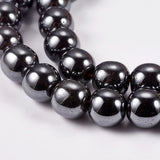 Non-Magnetic Synthetic Hematite Beads Strands, Round, 8mm, Hole: 1.5mm, about 53pcs/strand, 10Strand/Set