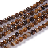 Natural Yellow Tiger Eye Beads Strands, Grade B, Round, 8mm, Hole: 1mm, about 45~47pcs/strand, 14.37 inch~14.76(36.5~37.5cm), 5Strand/Set