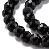 Natural Black Tourmaline Beads Strands, Faceted, Round, 3mm, Hole: 0.7mm, 15.35''(39cm), 5Strand/Set