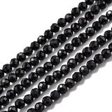 Natural Black Tourmaline Beads Strands, Faceted, Round, 3mm, Hole: 0.7mm, 15.35''(39cm), 5Strand/Set