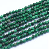 Natural Malachite Beads Strands, Faceted, Round, 2mm, Hole: 0.6mm, about 195pcs/strand, 15.35 inch(39cm), 2Strand/Set