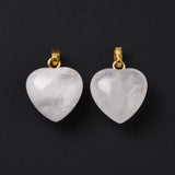 Natural Quartz Crystal Pendants, Rock Crystal Pendants, with Golden Tone Brass Findings, Puffy Heart Charm, 18x15~15.5x6~8mm, Hole: 6x3mm, 10pc/Set