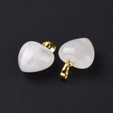 Natural Quartz Crystal Pendants, Rock Crystal Pendants, with Golden Tone Brass Findings, Puffy Heart Charm, 18x15~15.5x6~8mm, Hole: 6x3mm, 10pc/Set