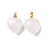 Natural Quartz Crystal Pendants, Rock Crystal Pendants, with Golden Tone Brass Findings, Puffy Heart Charm, 18x15~15.5x6~8mm, Hole: 6x3mm, 10pc/Set