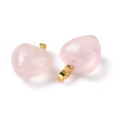 Natural Rose Quartz Pendants, with Golden Tone Brass Findings, Puffy Heart Charm, 18x15~15.5x6~8mm, Hole: 6x3mm, 10pc/Set