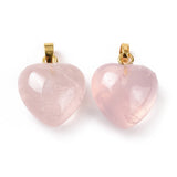 Natural Rose Quartz Pendants, with Golden Tone Brass Findings, Puffy Heart Charm, 18x15~15.5x6~8mm, Hole: 6x3mm, 10pc/Set