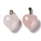 Natural Rose Quartz Pendants, with Platinum Brass Loops, Puffy Heart, 18~19x15~15.5x6~8mm, Hole: 6x2.5~3mm, 10pcs/Set