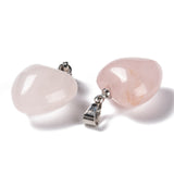 Natural Rose Quartz Pendants, with Platinum Brass Loops, Puffy Heart, 18~19x15~15.5x6~8mm, Hole: 6x2.5~3mm, 10pcs/Set