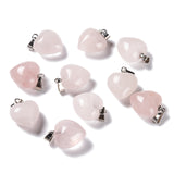 Natural Rose Quartz Pendants, with Platinum Brass Loops, Puffy Heart, 18~19x15~15.5x6~8mm, Hole: 6x2.5~3mm, 10pcs/Set