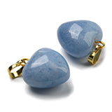 Natural Aquamarine Pendants, with Golden Tone Brass Findings, Heart Charm, 18x15~15.5x6~8mm, Hole: 6x3mm, 10pc/Set