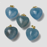 Natural Aquamarine Pendants, with Golden Tone Brass Findings, Heart Charm, 18x15~15.5x6~8mm, Hole: 6x3mm, 10pc/Set