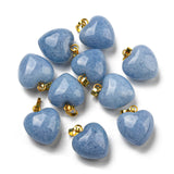 Natural Aquamarine Pendants, with Golden Tone Brass Findings, Heart Charm, 18x15~15.5x6~8mm, Hole: 6x3mm, 10pc/Set