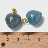 Natural Aquamarine Pendants, with Golden Tone Brass Findings, Heart Charm, 18x15~15.5x6~8mm, Hole: 6x3mm, 10pc/Set