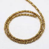 Electroplate Non-magnetic Synthetic Hematite Beads Strands, Faceted, Rondelle, Grade A, Golden Plated, 3x2mm, Hole: 1mm, about 200pcs/strand, 16 inch, 5Strand/Set