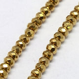 Electroplate Non-magnetic Synthetic Hematite Beads Strands, Faceted, Rondelle, Grade A, Golden Plated, 3x2mm, Hole: 1mm, about 200pcs/strand, 16 inch, 5Strand/Set