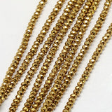 Electroplate Non-magnetic Synthetic Hematite Beads Strands, Faceted, Rondelle, Grade A, Golden Plated, 3x2mm, Hole: 1mm, about 200pcs/strand, 16 inch, 5Strand/Set