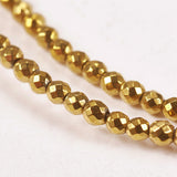 Electroplate Non-magnetic Synthetic Hematite Beads Strands, Faceted, Round, Grade AAAA, Golden Plated, 2mm, Hole: 0.5mm, about 200pcs/strand, 16 inch, 5Strand/Set