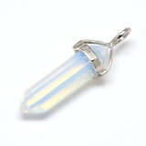 Opalite Double Terminated Pointed Pendants, with Random Alloy Pendant Hexagon Bead Cap Bails, Bullet, Platinum, 36~45x12mm, Hole: 3x5mm, Gemstone: 10mm in diameter, 30pc/Set