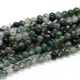 Natural Moss Agate Round Bead Strands, 4mm, Hole: 1mm, about 100pcs/strand, 16 inch, 5Strand/Set